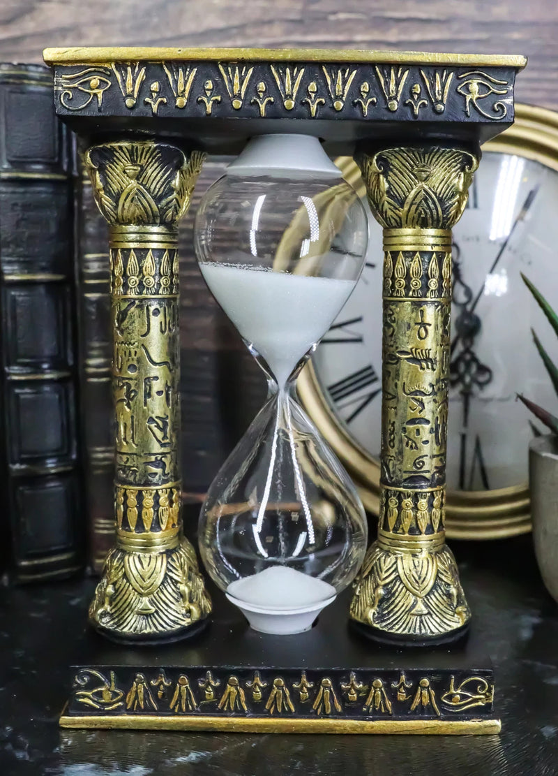 Egyptian Gods Eye Of Horus And Ankh Hieroglyphic Column Sand Timer Statue Decor-2