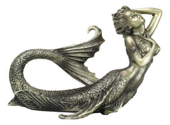 Nautical Aged Bronze Resin Seductive Mermaid Siren With Fishnets Figurine 7"L-4