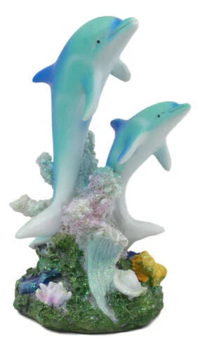 Sea World Nautical Two Bottlenose Dolphins Swimming By Coral Reefs Statue 5.5"H-2