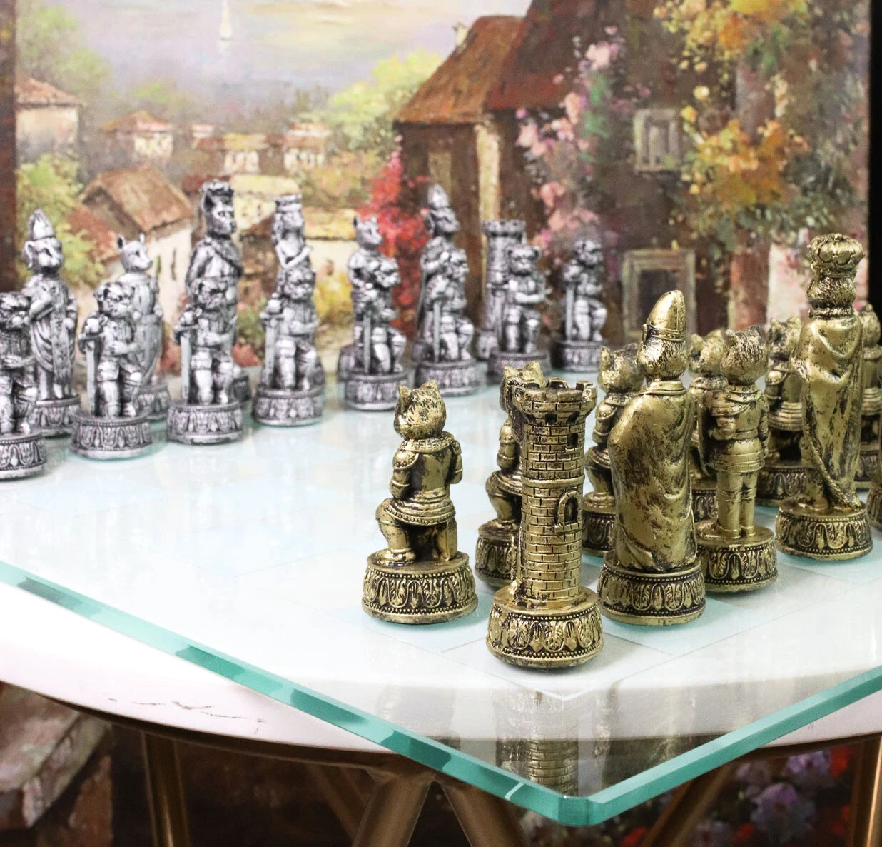 Royal Pet Cats Versus Dogs Chess Animal Character Pieces With Glass Board Set-2