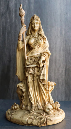 Ivory Hecate Statue Greek Goddess Hekate with She-Dogs Figurine 10.75" H-3