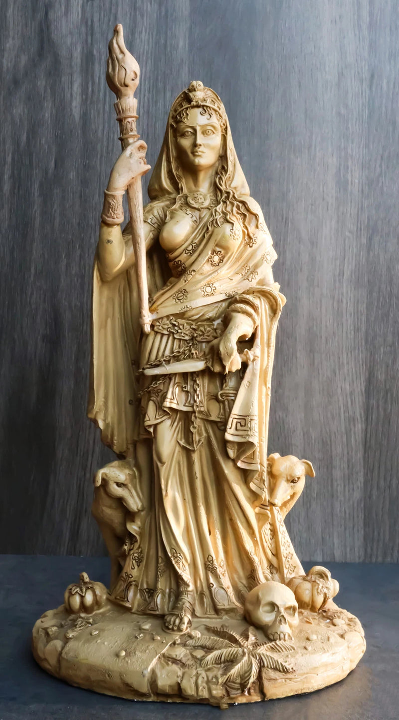 Ivory Hecate Statue Greek Goddess Hekate with She-Dogs Figurine 10.75" H-3