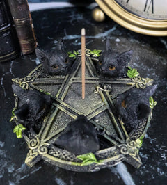 Celtic Wiccan Pentagram Ivy Penta 5 Black Cats Witching Hour Incense Burner-1