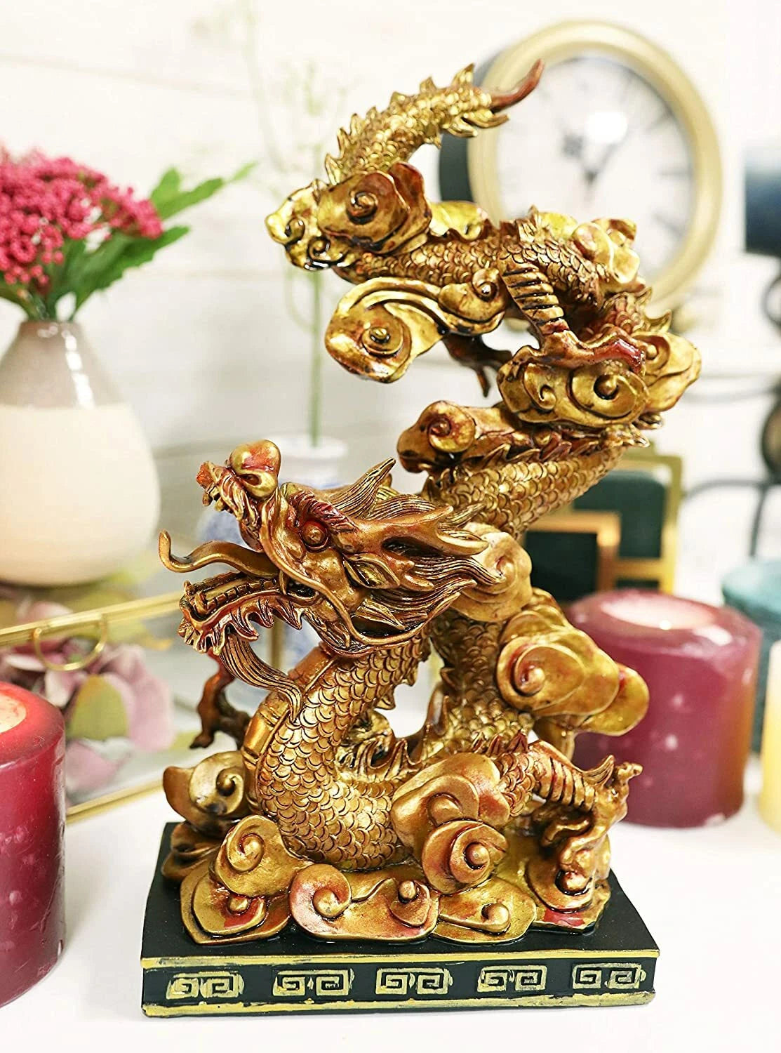 Feng Shui Chinese Imperial Nine Dragons Golden Dragon King Decorative Statue-1