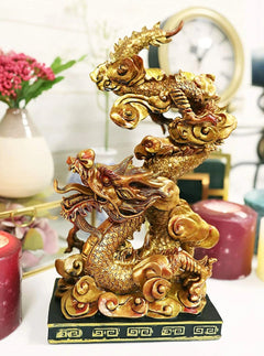 Feng Shui Chinese Imperial Nine Dragons Golden Dragon King Decorative Statue-1
