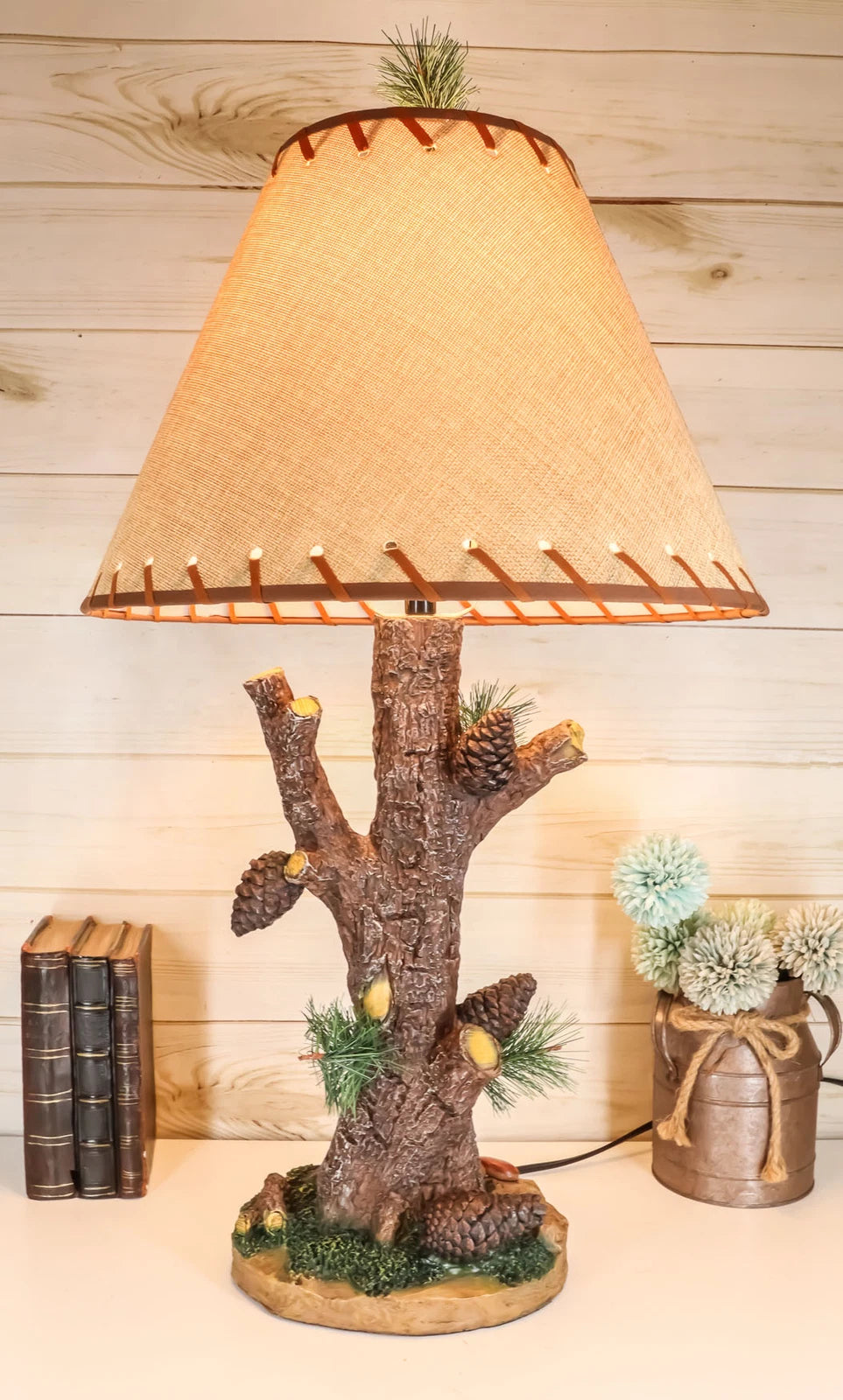 Large 26.75"H Vintage Rustic Mountain Pinecone Pine Tree Needles Bark Table Lamp