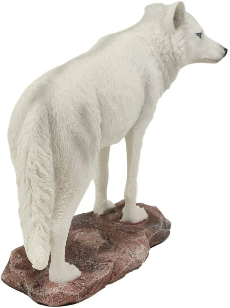 Estatua realista de lobo albino blanco como la nieve de la tundra cazadora invernal de 20 cm de largo-7