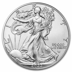 Moneda American Silver Eagle brillante sin circular de $1 de 2022, tipo 2-2
