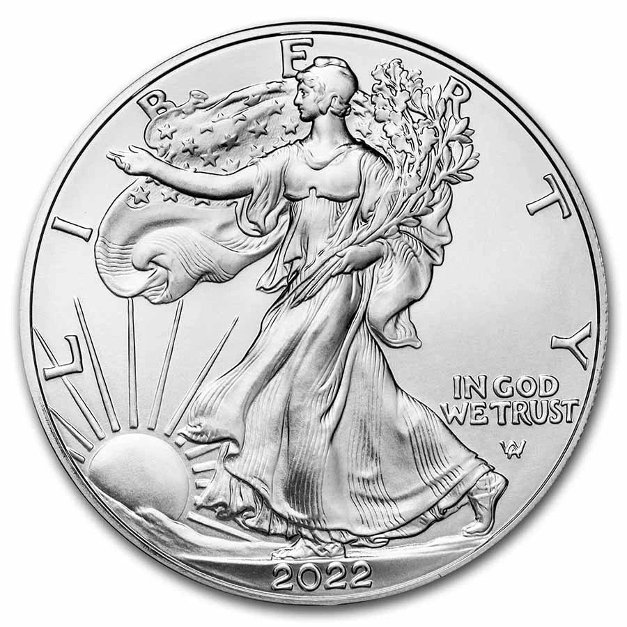 Moneda American Silver Eagle brillante sin circular de $1 de 2022, tipo 2
