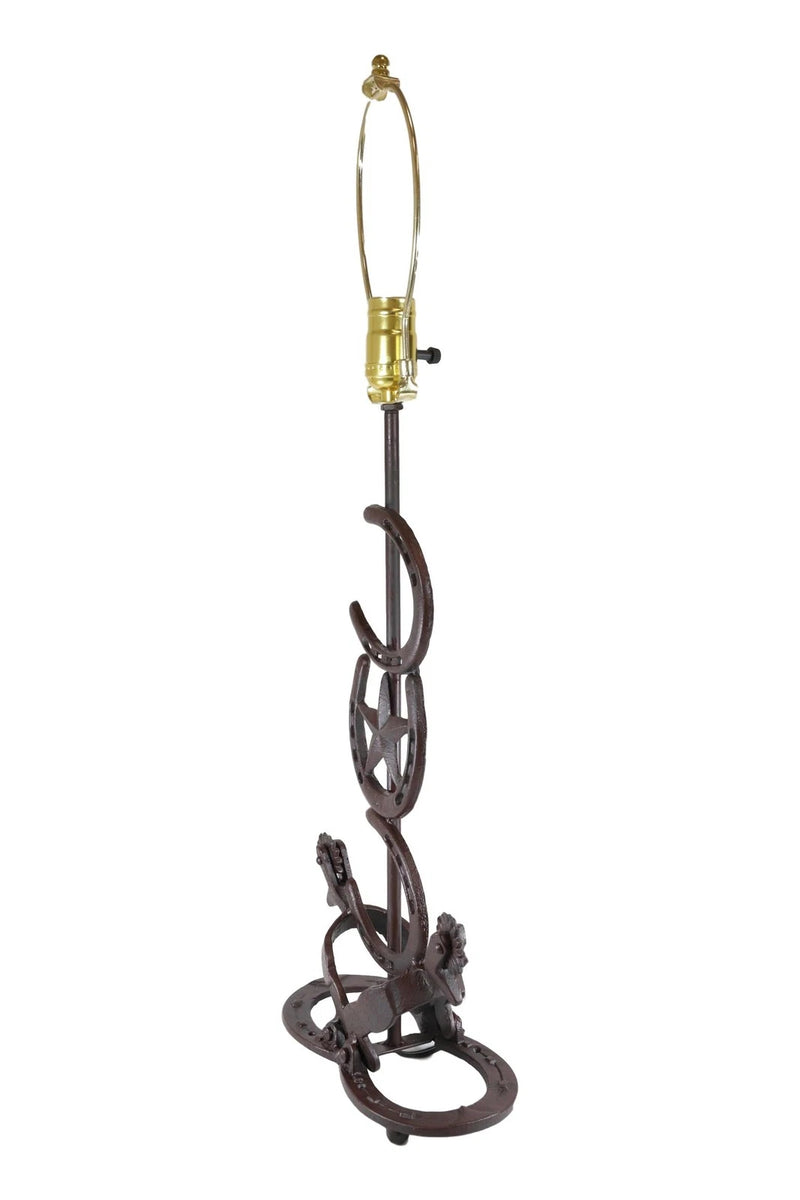 Cast Iron Western Horseshoes Base Desktop Table Lamps w/ Pine Shade 28"H-4