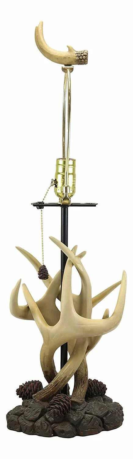 26"H Rustic Vintage Design 3 Entwined Antlers And Pine Cones Table Lamp-2