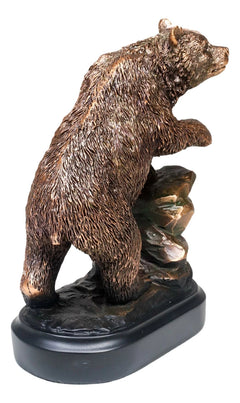 Grizzly Bear Climbing On River Rock Statue 6.25"Tall Bronze Electroplated Resin-2