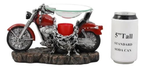 Red Vintage Motorcycle Chopper Bike Electric Oil Or Tart Burner Figurine