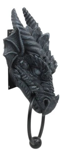 Ancient Medieval Fantasy Horned Dragon Head Door Knocker Resin Dragon Home Decor-3