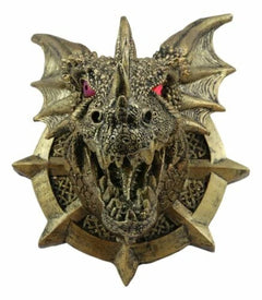 Castle Dungeon Chained Golden Dragon Wall Plaque Decor Color Changing LED Eyes-3