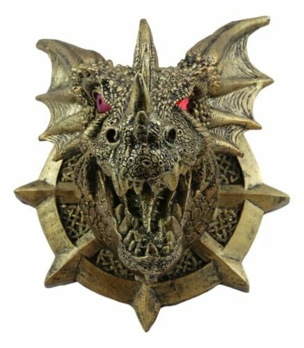 Castle Dungeon Chained Golden Dragon Wall Plaque Decor Color Changing LED Eyes-3
