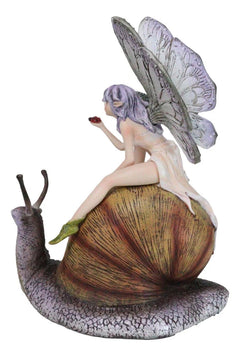 Fantasy Purple Elf Pixie Fairy Ladybug Sitting On Giant Snail Mollusk Figurine-2