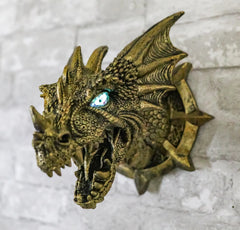 Castle Dungeon Chained Golden Dragon Wall Plaque Decor Color Changing LED Eyes-1
