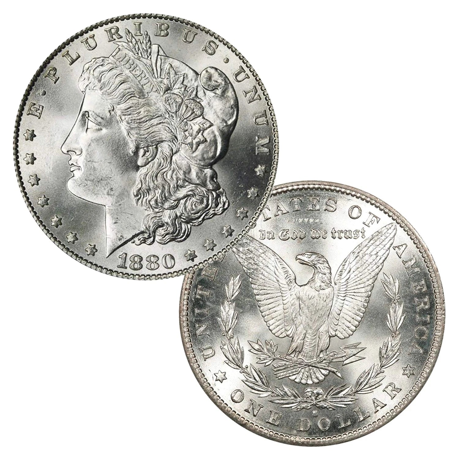 1880 S Morgan Silver Dollar $1 Brilliant Uncirculated BU 90% Silver-1