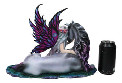 Purple Tribal Fairy Sitting With Midnight Key Lock Dark Unicorn Figurine 14.5"L-2