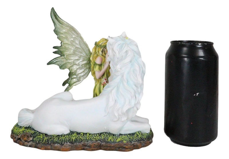 Green Earth Gaia Fairy With Rare Floral White Unicorn Statue Decor Figurine 7"L-4