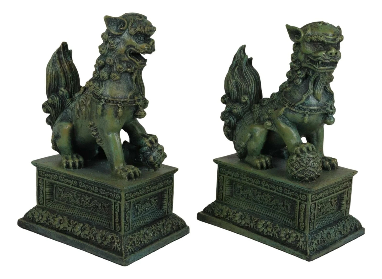 Sujetalibros con figuras de perros y leones Fu Foo, pareja de guardianes del Palacio Prohibido chino-3