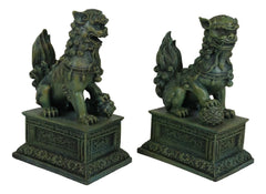 Sujetalibros con figuras de perros y leones Fu Foo, pareja de guardianes del Palacio Prohibido chino-3