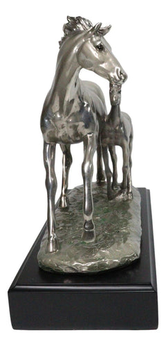 Western Horse and Foal Chrome Electroplated Resin Figurine With Museum Base-3