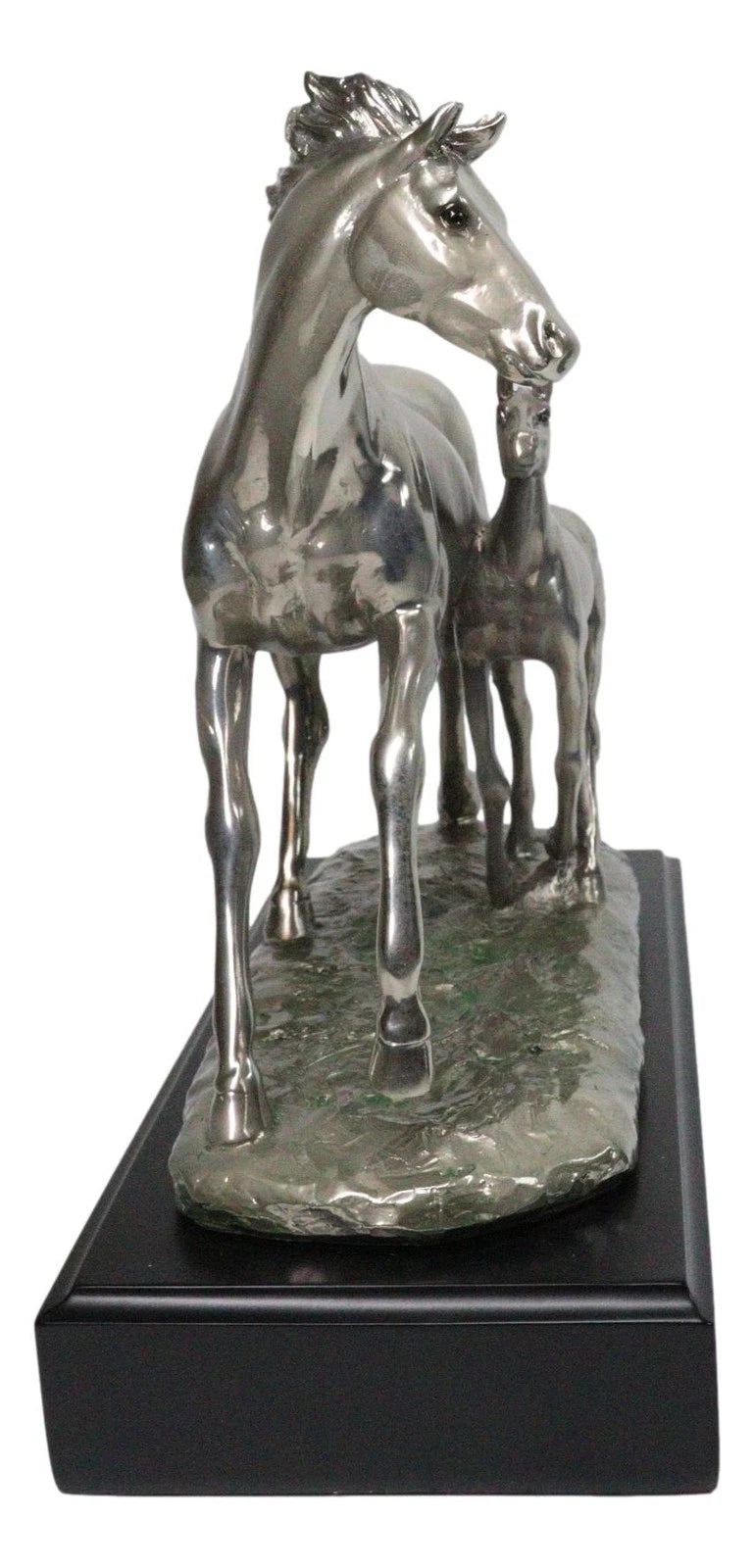 Western Horse and Foal Chrome Electroplated Resin Figurine With Museum Base-3