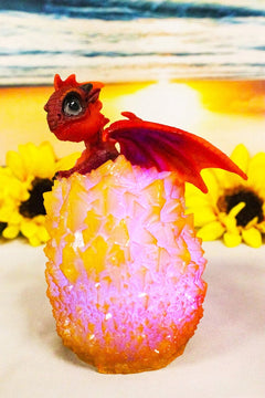 Whimsical Cute Red Baby Dragon Hatchling in Crystal Icicle Golden Egg Figurine-2