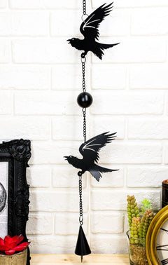 Gothic Bad Omen Trio Crow Ravens Metal Wall Hanging Mobile Wind Chime With Beads-1