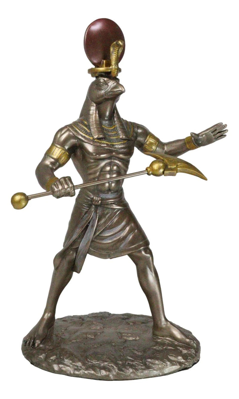 Egyptian Mythology God Horus Ra With Sun And Uraeus Disc Statue Heru Falcon-2