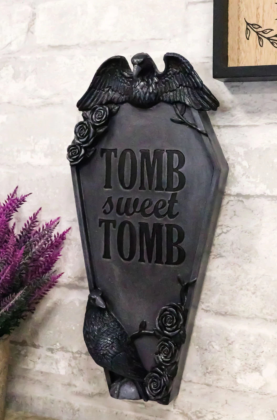 Gothic Raven Crows On Graveyard Tomb Coffin Headstone Black Roses Wall Decor-2