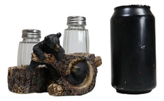 Rustic Forest 2 Black Bear Cubs Playing By Tree Logs Salt Pepper Shakers Holder-2
