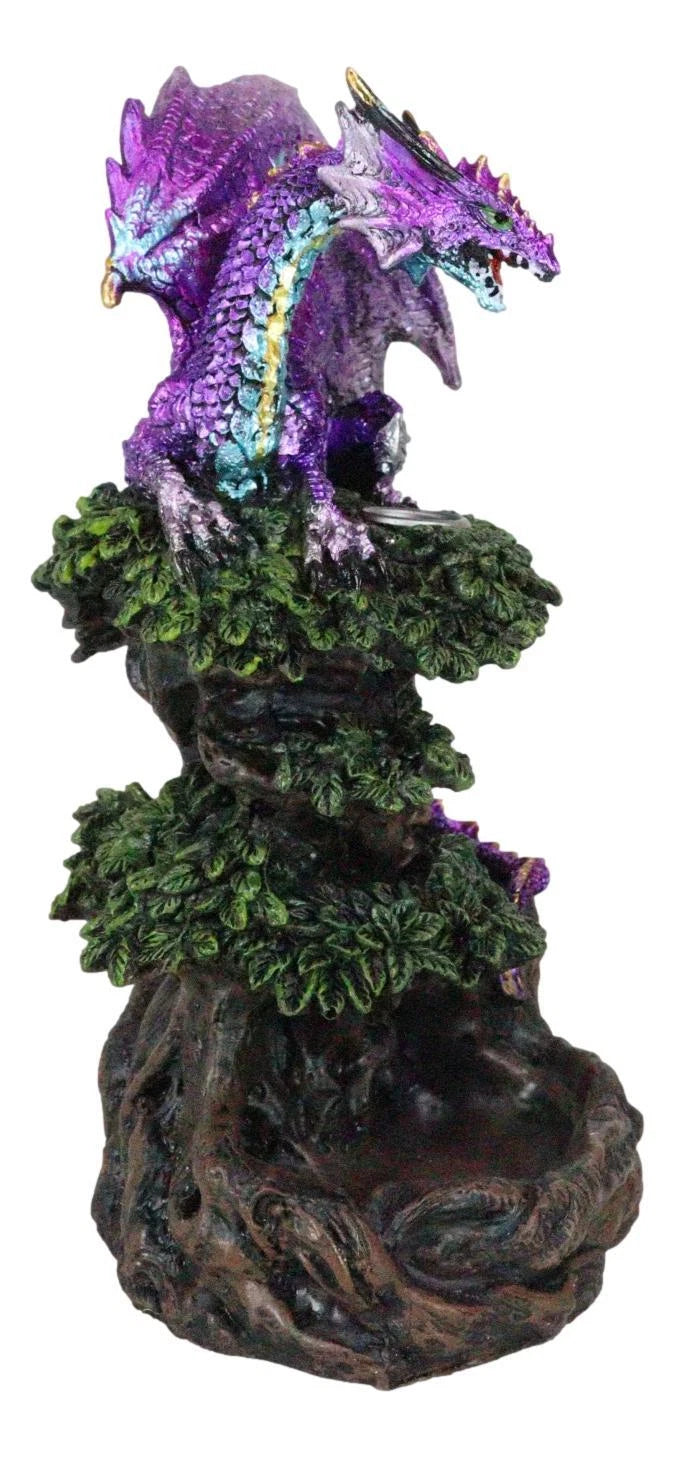 Metallic Purple Dragon On Greenman Tree Canopy Backflow Incense Cone Burner-3