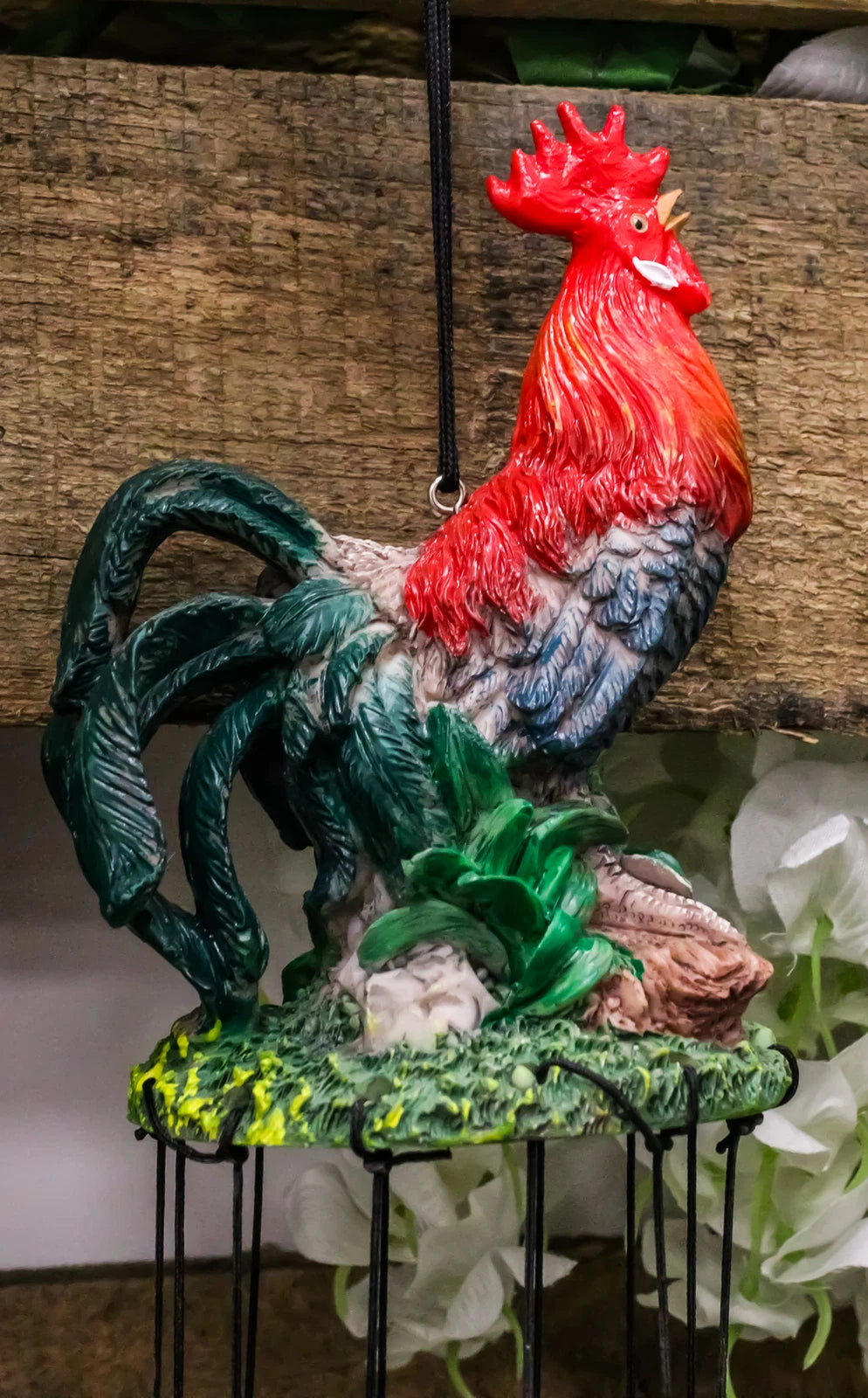 Rustic Country Farm Red Breasted Rooster Chicken Wind Chime Patio Garden Decor-4