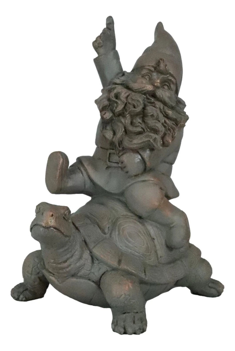 Adventurous Mr Gnome Sitting On Wild Rodeo Giant Tortoise Garden Figurine Decor-5
