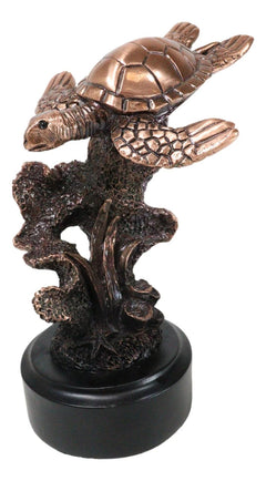 Sea Turtle Swimming By Corals Starfish Electroplated Bronze Resin Statue-2