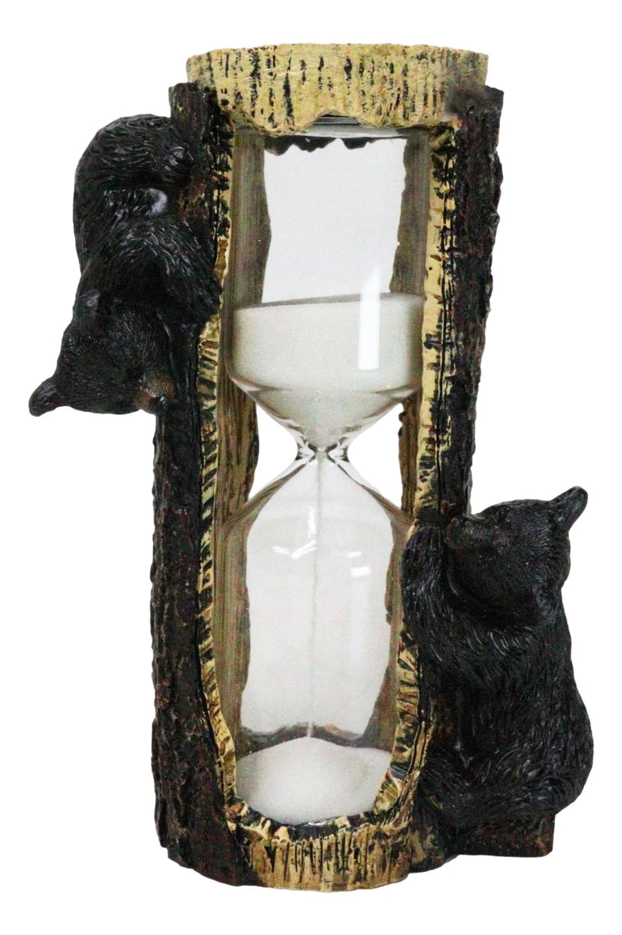 Rustic Adorable Forest Black Bear Cubs Climbing On Tree Sand Timer Figurine-2