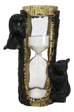 Rustic Adorable Forest Black Bear Cubs Climbing On Tree Sand Timer Figurine-2