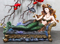 Queen Of Atlantis Siren Mermaid With Fish Resting On Sea Lounge Chair Figurine-1
