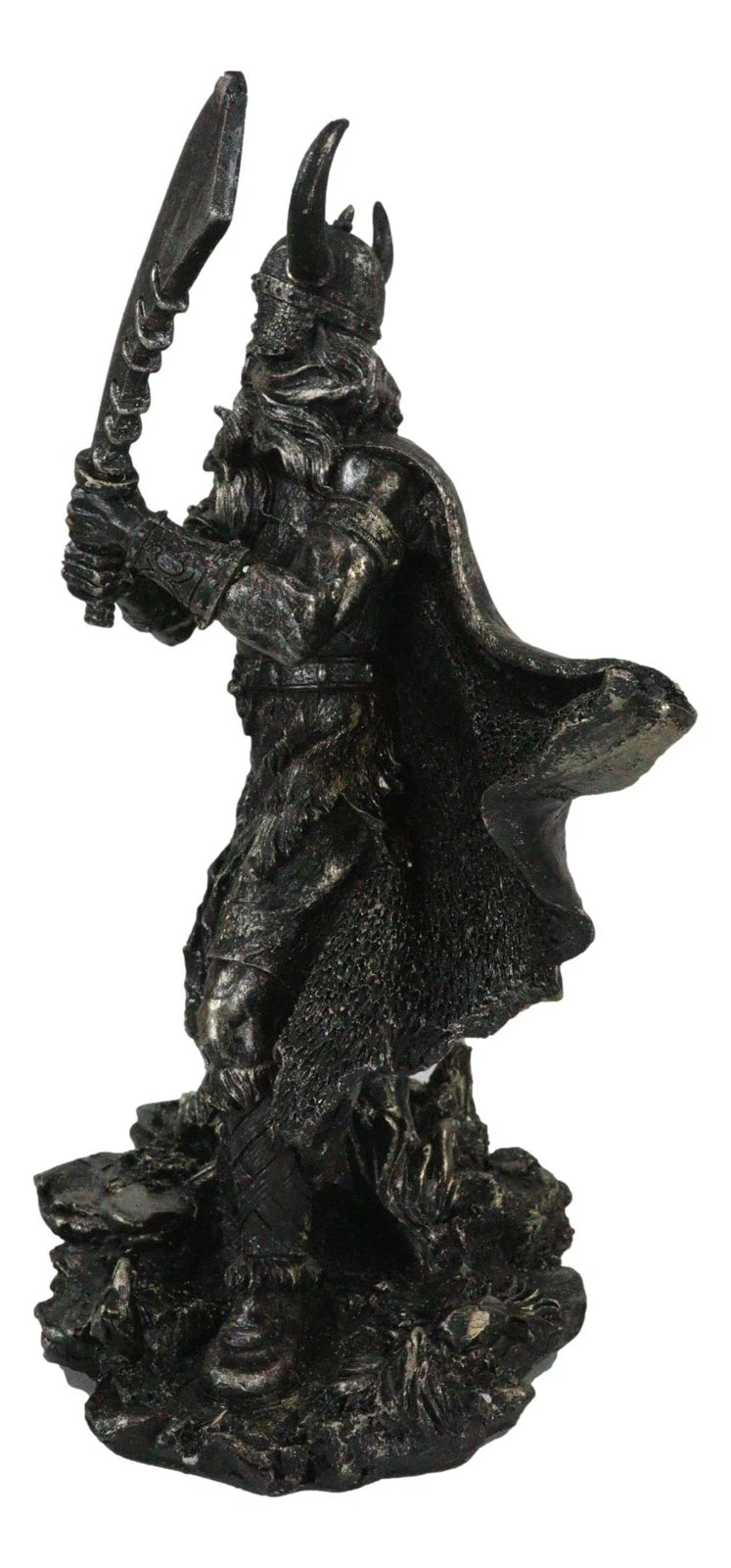 Viking Berserker Warrior With Bull Horn Helmet Wielding Sword Statue 10"H-2