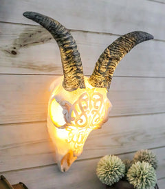 Rustic Tooled Filigree Bighorn Sheep Young Ram Skull LED Light Wall Decor Plaque-3