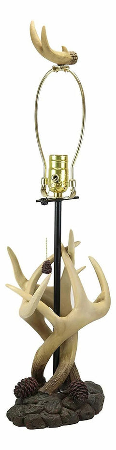 26"H Rustic Vintage Design 3 Entwined Antlers And Pine Cones Table Lamp-3