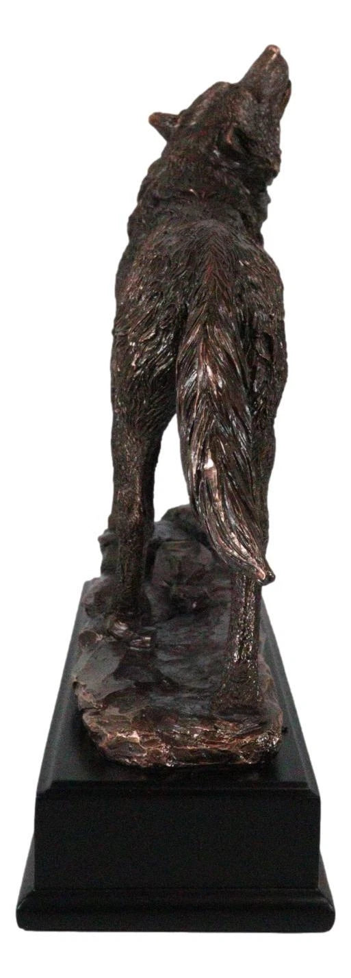 Rustic Forest Woodlands Howling Spirit Alpha Wolf Figurine With Trophy Base-3