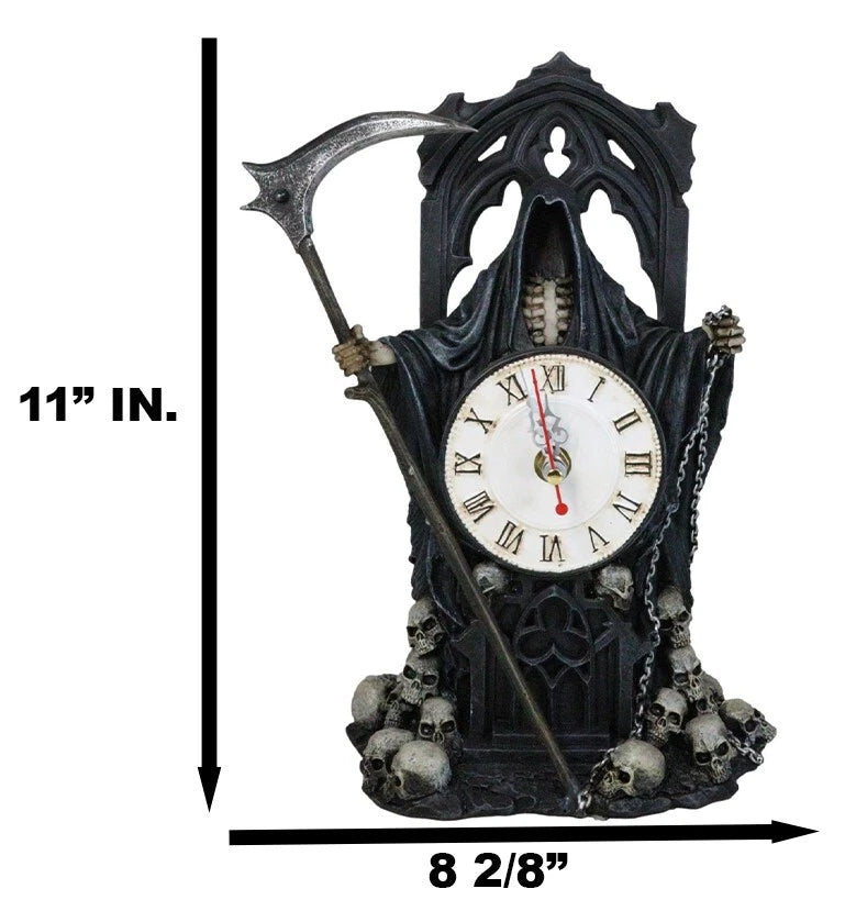 Black Death Grim Reaper With Scythe Time Waits For No Man Table Clock Figurine-3