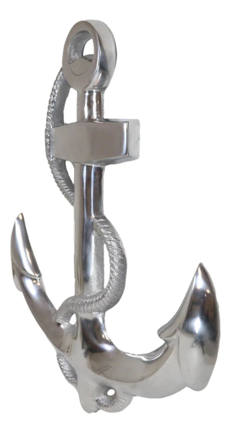 Nautical Ocean Marine Polished Aluminum Metal Ship Anchor Wall Decor Plaque 18"H-3