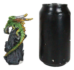 Metallic Golden Green Dragon Guarding Castle Tower On Mountain Cliff Figurine-4