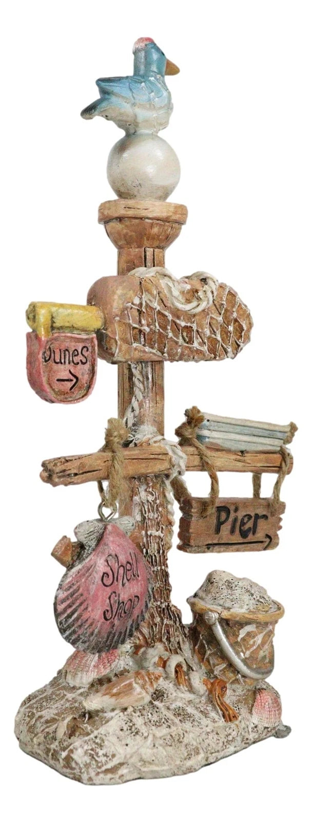 Beach Coastal Pelican Bird On Getty Post Seashells Boat Nautical Sign Figurine-3