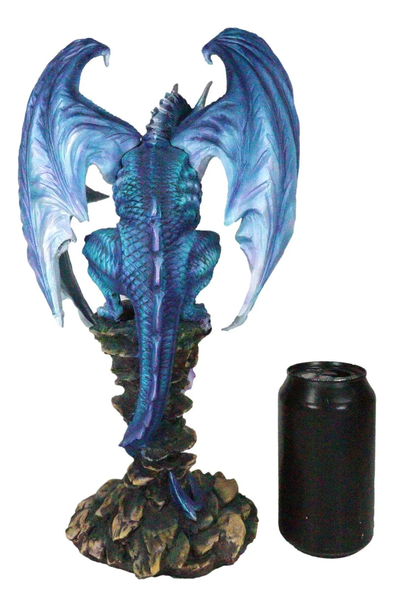 Giant Leviathan Blue Dragon Protecting A Young Princess Fairy With Kitten Statue-2
